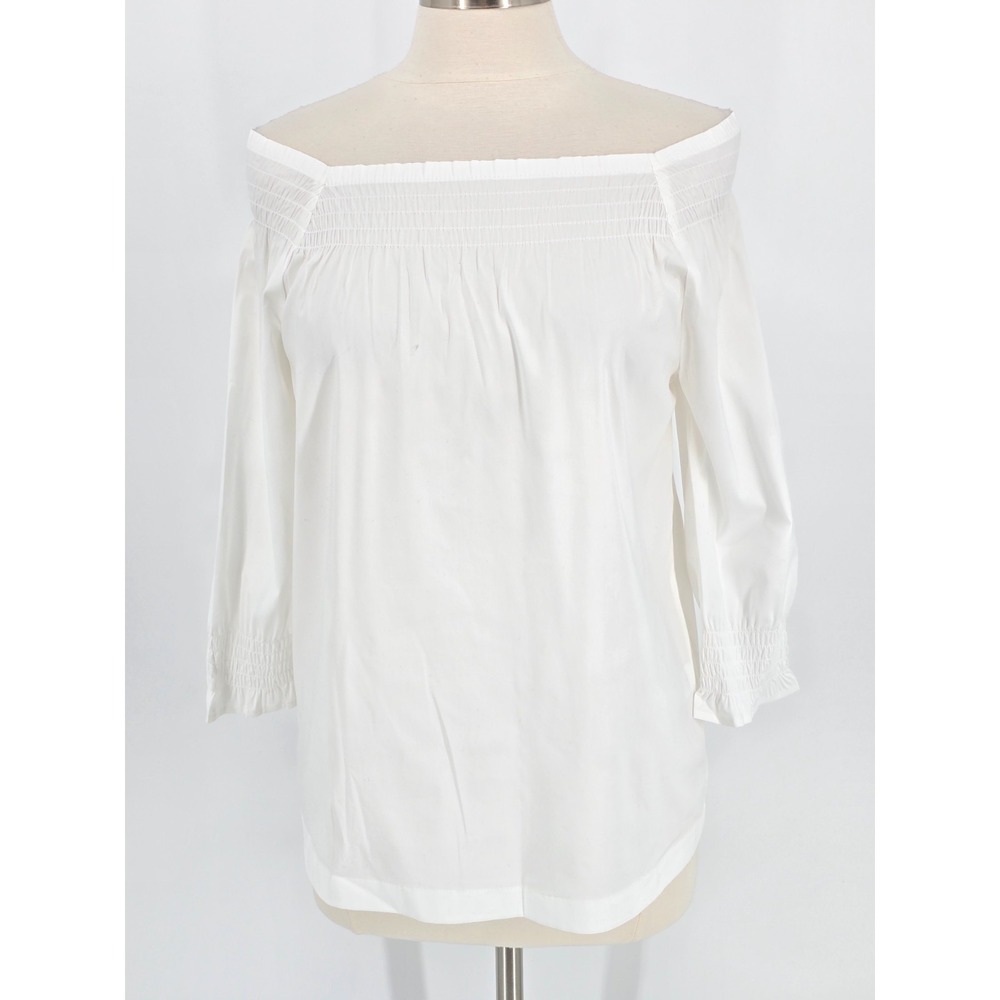 J. Jill Top Women XS White Smocked Off Shoulder 3/4 Sleeve Christian Siriano NWT